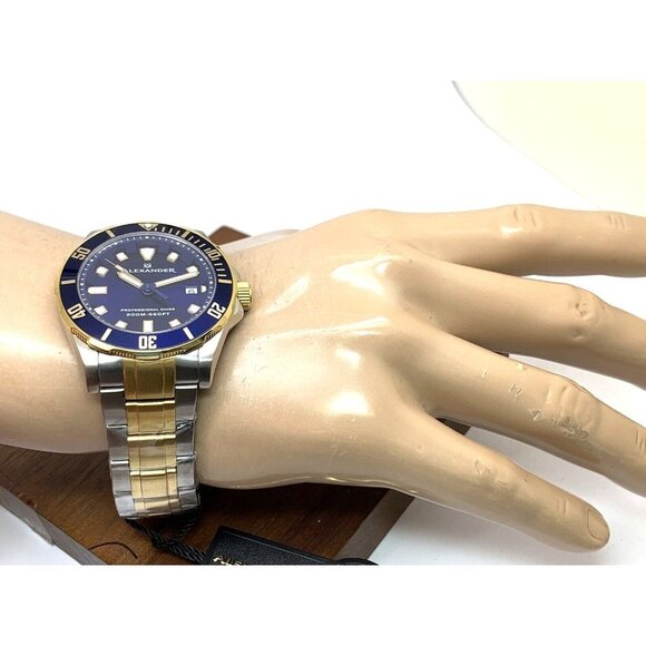 Alexander Men's Watch A501B Swiss Quartz Diver Blue Dial Two Tone Steel 42mm - Picture 5 of 15